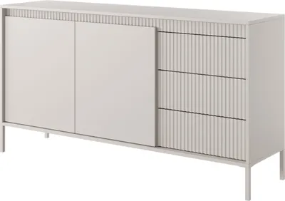 Obrázok produktu pre BETTSO Komoda SENSO 153x81 cm béžová - široká komoda s rebrovanými čelami a zásuvkami