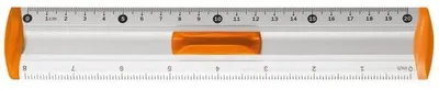 Imagen del producto de Regla de aluminio Tetis, 20 cm de longitud, color naranja, con soporte para lápiz, 1 unidad