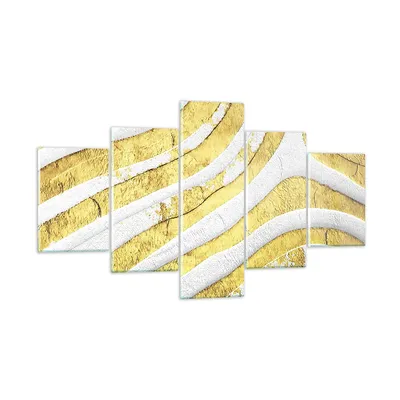 Produktbild von Bilder auf glas - 5 Teile - Abstraktion Gold Weiß - 125x70cm - Glasbilder - Wandbilder - Bilder - zum Aufhängen bereit - Wanddekoration aus Glas - Glas Bilder - Wandbild auf Glas - GEA125x70-4511