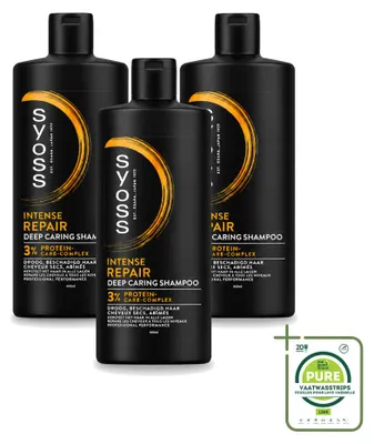 Image de 3 flacons de shampooing réparateur Syoss pour cheveux secs et abîmés, 440 ml - Lot de 3