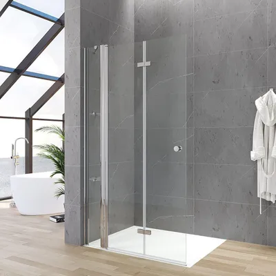Produktbild von Duschabtrennung faltbar Dusche 90 x 187 cm Walkin Duschwand  5 mm -Sicherheitsglas klar rahmenlos Drehfalttür