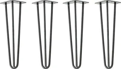 Produktbild von Natural Goods Berlin HAIRPIN Legs, Haarnadelbeine, Möbelfüße, Tischbeine, Industrial Anthrazit, 40 cm, 3 Streben, 4 Stück