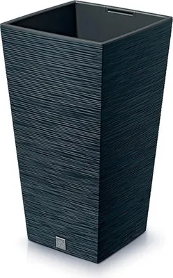 A tall, square planter with a textured surface.