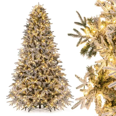 Produktbild von COSTWAY 240cm Künstlicher Weihnachtsbaum mit Schnee, Tannenbaum mit 1646 PE-/PVC-Zweigspitzen, 460 warmweißen LEDs & Ständer, Christbaum Weihnachten
