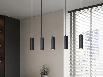 Produktbild von Große moderne LED Pendelleuchte 5-flammig Metall Schwarz, Esstischlampe hängend