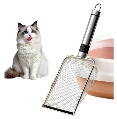 Produktbild von Katzenstreuschaufel aus Metall mit Holzgriff