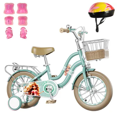 Produktbild von Habib Mädchenfahrrad 12 14 16 Zoll | Retro Weidenkorb Helm Schutzset Pumpe: Mint / 16 zoll