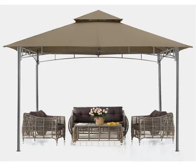 Image de Pavillon de 2,5 x 2,5 mètres, toit double, couleur kaki, pour jardin et terrasse