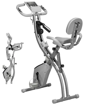 Image de Vélo d'appartement pliable X-Bike - Vélo de fitness pliable - Résistance magnétique réglable sur 8 niveaux - Écran LCD - Capteur de fréquence cardiaque - Entraînement des bras - Dimensions : 105 x 48 x 118 cm - Couleur : gris
