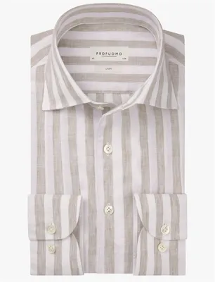 Produktbild von Beige Streifenmuster Hemd Profuomo Regular Fit Leinen
