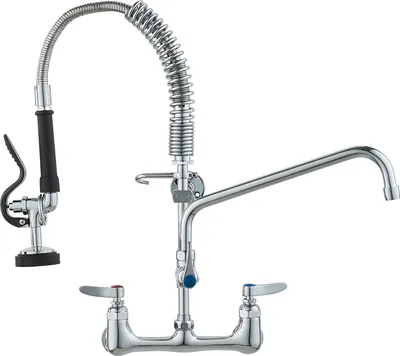 Produktbild von VEVOR Kommerzieller Wasserhahn mit Vorspülbrause, Küchenarmatur 53 cm Höhe, 30,5 cm Schwenkauslauf, Küchenspülenarmatur zur Wandmontage, Gerät aus Messing mit ausziehbarer Brause, für 1/2/3-Fach-Spüle