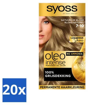 Obrázek produktu pro 20 kusů barvy na vlasy Syoss Oleo Intense 7-10, trvalá barva, odstín světle blond, výhodná balení