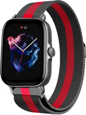 Produktbild von Strap-it Milanese Armband - Kompatibel mit Amazfit GTS 3 Armband Ersatzarmband Edelstahl - Armband mit Magnetverschluss - Hochwertiges Material - für Smartwatch 20mm Armband Rot