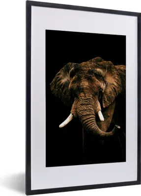 Produktbild von MuchoWow® MuchoWow® Gerahmtes Poster Elefant - Schwarz - Braun 40x60 cm - Poster mit zchwarzem Bilderrahmen - Poster in Rahmen