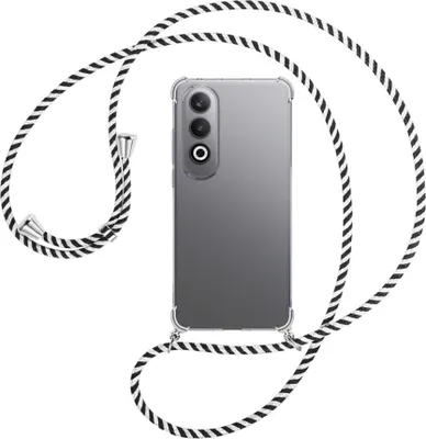 Produktbild von Handykette Backcover-Schutzhülle mit Band (Metall silberfarben) für OnePlus Nord CE4 5G - schwarz/weiß gestreift