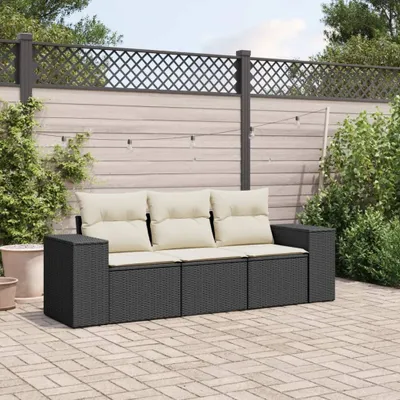 Produktbild von Design 3-tlg. Garten-Sofagarnitur mit Kissen Schwarz Poly Rattan, Gartensofas 2024 Neu
