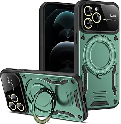 Produktbild von Rüstung Handyhülle für iPhone 12 Pro Dual-Layer Magnetisches Ringhalter Ständer Magsafe Hülle Grün