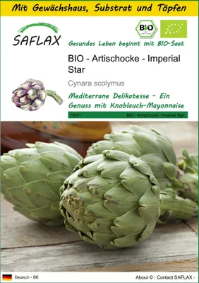Produktbild von SAFLAX Anzucht Set - BIO - Artischocke - Imperial Star - Cynara scolymus - 5 Samen - Mit Mini-Gewächshaus, Anzuchtsubstrat und 2 Töpfen