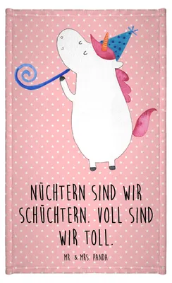 Produktbild von Mr. & Mrs. Panda Handtuch Einhorn Party - Rot Pastell - Geschenk, Geburtstag, baumwolle, Club, Unicorn, Disco, Gäste-WC, Einhörner, Alkohol, Gästehandtuch Bunt, Kleines