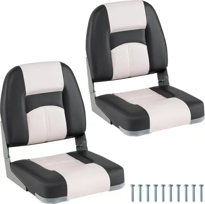 Immagine prodotto di COSTWAY set di 2 sedili per barca, sedia pieghevole per barca con imbottitura in schiuma spessa 7 cm e schienale basso, sedia da timone per barca bianco grigio