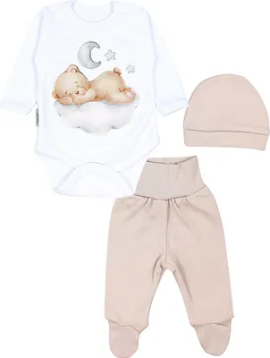 Produktbild von TupTam Baby Mädchen Jungen Bekleidungsset Langarmbody Hose Mütze mit Aufdruck Spruch 3 teilig, Farbe: Bärchen auf der Wolke Weiß Beige, Größe: 56