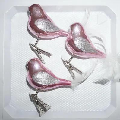 Produktbild von 3 tlg. Glas Vogel Set in "Hochglanz-Rosa-Silber"