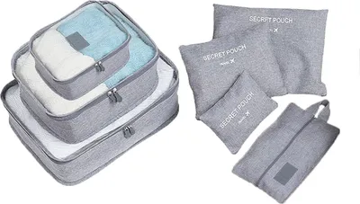 Produktbild von Packtaschen Packbeutel Kleidertaschen, 7 Teilige Koffer Organizer Packing Cubes Packwürfel Aufbewahrungsbeutel mit Schuhbeutel für Urlaub und Reisen Grau