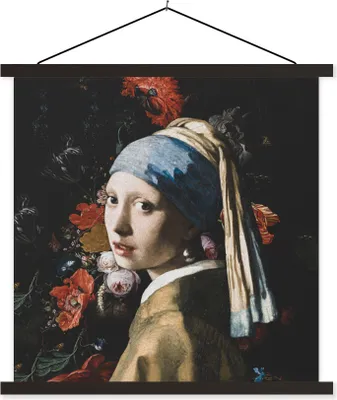 Produktbild von MuchoWow® Textilposter Das Mädchen mit dem Perlenohrring - Vermeer - Kunst 60x60 cm mit schwarzem Rahmen - Posteraufhänger