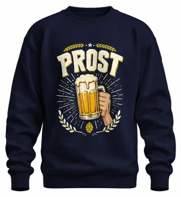 Imagen del producto de Camiseta de manga larga o suéter retro con motivos de cerveza, jarra de , fiesta, lúpulo. Color azul marino, talla M