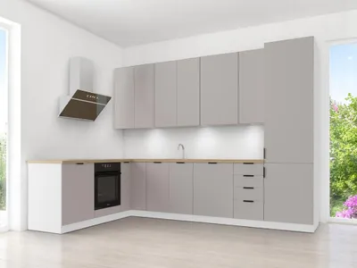 Produktbild von Winkelküche – Eckküche – Küchenzeile L-Form – Küchenzeile – Komplettküche – Sorento – K51-G330 – 330 x 210 cm – Beige / Weiß Matt Ohne Arbeitsplatte