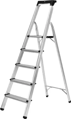 Produktbild von Craftfull Stehleiter CF-133B | Aluminium-Haushaltsleiter - Leiter - Ablagefläche - Gummi-Standfüße - Anti-Rutsch - 3-6 Stufen - 150 kg (5 Stufen)