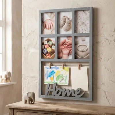 Produktbild von Bilderrahmen H56cm 6 Fotos Grau Home Klammern Shabby Chic Fotorahmen Collage