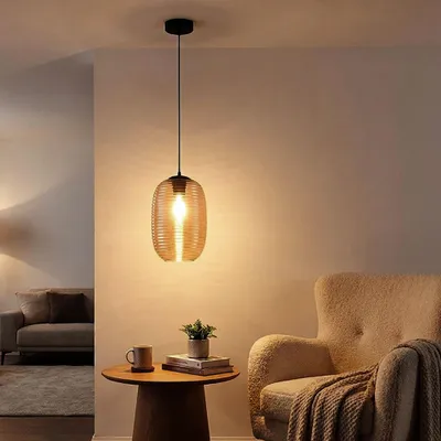 Produktbild von LED Hängeleuchte, Metall, Schwarz matt, Glas, Warmweiß, E27, Ø 20 cm