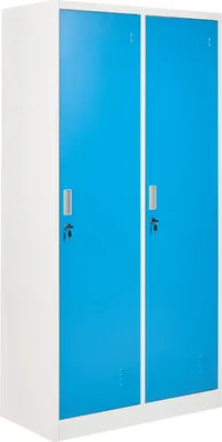 Produktbild von BELIANI Spind Weiß u. Blau Metall 2-Türig Abschließbar mit Schwenkriegelschloss Fachböden Kleiderstangen Umkleideschrank für Schule Fitnessstudio