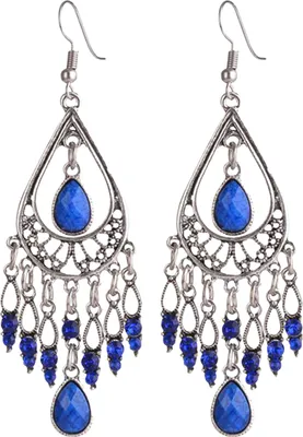 Produktbild von 1 Paar Damen-Hakenohrringe im Vintage-Ethno-Stil, übertriebene Aushöhlung, Strass, Wassertropfenform, böhmische Ohrdekoration, Schmuck, Urlaubsohrringe, Hängeohrringe
