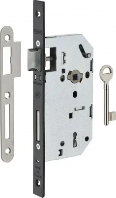 Image de Serrure encastrable Monomax NF à clé pour porte de chambre, axe 50mm, bouts carrés, têtière noire, 1 clé - THIRARD