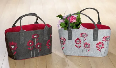 Produktbild von Gilde Shopping Tasche "Gerbera" Sortiert  / hellgrau/dunkelgrau, 2 lagig innen Magenta H: 26 cm B: 40 cm Tiefe: 25 cm 45768