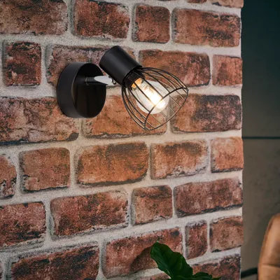 Produktbild von BRILLIANT Wandspot Blacky | moderner Wandstrahler | Metall | schwarz | Kopf schwenkbar | 1x E14 max. 40 W