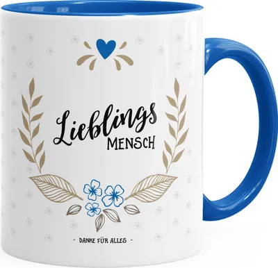 Produktbild von Geschenk Tasse Kaffeetasse Lieblingsmensch Danke Liebe Freundschaft Familie MoonWorks® Tasse Innenfarbe royal unisize