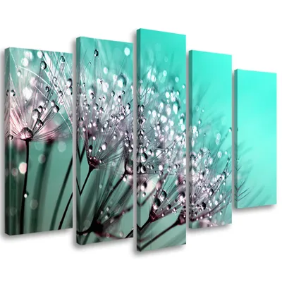 Produktbild von 5-teiliges leinwandbild gebläse blumentürkis 100x70 cm Feeby grün wandbild bereit zum aufhängen