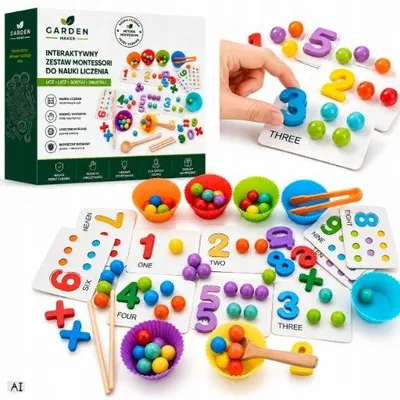 Zdjęcie produktu dla Zestaw do pierwszej arytmetyki Montessori, liczenie, rozpoznawanie cyfr, kolorowe elementy i sortowanie, zabawa edukacyjna