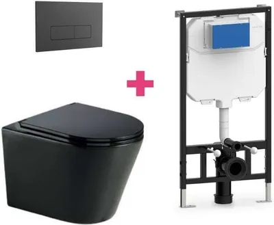 Produktbild von Wand-WC Komplett-Set TURIN schwarz mit Vorwandelement und Betätigungsplatte