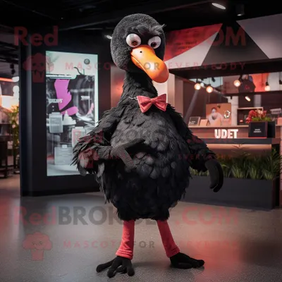 Produktbild von Schwarzer REDBROKOLY Flamingo Maskottchen Kostüm charakter bekleidet mit einem Playsuit und Gürteln