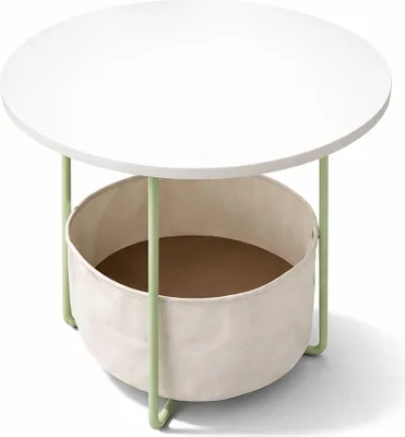 Produktbild von Runder Beistelltisch mit Aufbewahrungskorb, Metallgestell