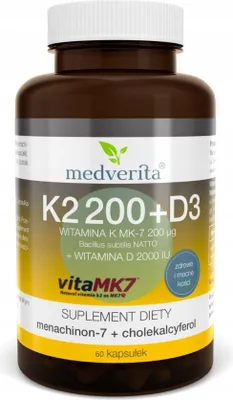 Produktbild von MEDVERITA K2 200 Vitamin K2 + D3 60 Kapseln.