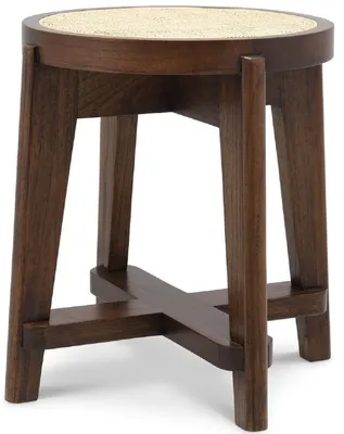 Immagine prodotto di Sgabello Casa Padrino colore marrone/naturale Ø 44,5 x h. 47 cm - Sgabello rotondo in legno massiccio con intreccio in rattan - Mobili da soggiorno