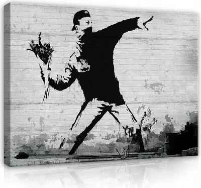 Produktbild von Leinwandbild Banksy 100x70 cm XXL Modern Art Schlafzimmer Wohnzimmer Canvas Bilder Wandbilder Kunstdruck Wand Bild auf Leinwand Aufhängefertig