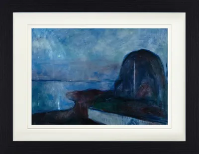 Obrázek produktu pro Edvard Munch Zarámovaný obraz s elegantním paspartováním | Obrazy na zeď | V rámu - Hvězdná noc, 1893 (30 x 40 cm)