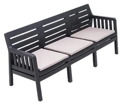 Zdjęcie produktu dla Czarna sofa ogrodowa 3-osobowa z poduszkami Solidna sofa ogrodowa