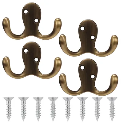 Produktbild von 4 Garderobenhaken, Vintage-Garderobenhaken, Messing-Garderobenhaken, Vintage-Wandhaken, Kleiderschrankhaken, 4 Stück mit Schrauben